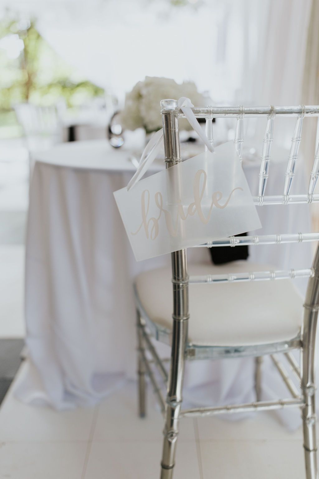 Chiavari Acrylic Chair Bride Sign Rentals from Mariannes Rentals