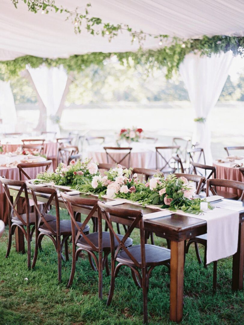 Farm tables under tent